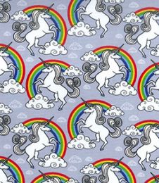 Cotton Print Fabric | Rainbow Unicorn Silver