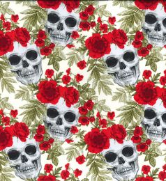 Cotton Print Fabric | Rose Skulls Ivory