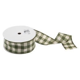Premium Wire Edged Ribbon | Green Check, 63mm