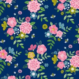 Wildflower Honey Fabric | Floral Navy
