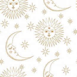 Magical Galaxy Fabric | Sun & Moons White - Metallic