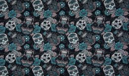 Jersey Cotton Fabric | Skulls Petrol