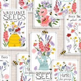 Feed The Bees Fabric | Seed Patch White