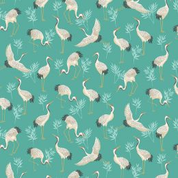 Michiko Fabric | Cranes Turquoise