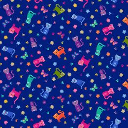 Katie's Cats Fabric | Scattered Blue