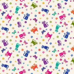 Katie's Cats Fabric | Scattered Cream