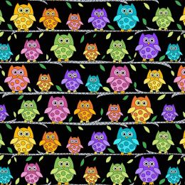 Kim Schaefer - Hoot Hoot Fabric | Owl Perch Black