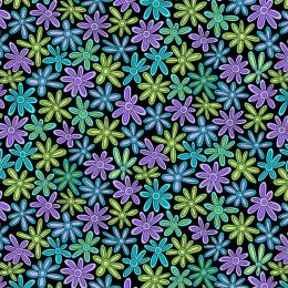 Kim Schaefer - Hoot Hoot Fabric | Daisies Purple On Black