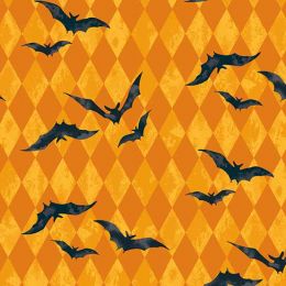 Midnight Haunt Halloween Fabric | Harlequin Bats Gourd