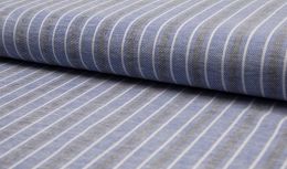 Linen & Cotton Twill Weave Fabric | Stripe Black/Blue