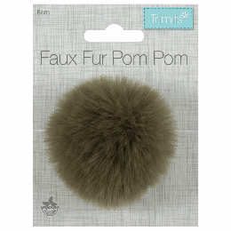 Luxury Faux Fur Pom Poms | Khaki, 60mm