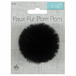 Luxury Faux Fur Pom Poms | Black, 60mm