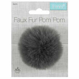 Luxury Faux Fur Pom Poms | Grey, 60mm