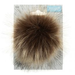 Luxury Faux Fur Pom Poms | Brown Tipped, 60mm