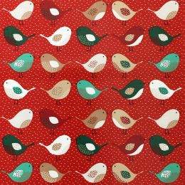 Oil Cloth Fabric | Christmas Birds Red