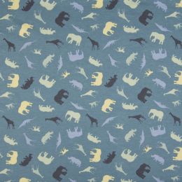 Jersey Cotton Fabric | Wildlife Safari Dusty Blue