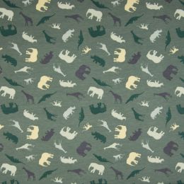 Jersey Cotton Fabric | Wildlife Safari Dusty Green