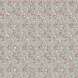 Edyta Sitar Moonstone Fabric | Red Flowers On Green