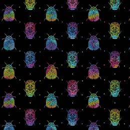 Rainbow Garden Fabric | Bugs Black