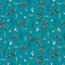 Little Brier Rose Fabric | Dragons Teal