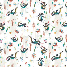 Little Brier Rose Fabric | Dragons White