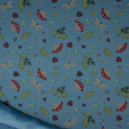 Luxury Sweatshirt Fabric | Mushrooms & LadyBugs Blue