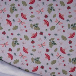 Luxury Sweatshirt Fabric | Mushrooms & LadyBugs Lilac