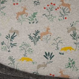 Luxury Sweatshirt Fabric | Forest Animals Grey Melange