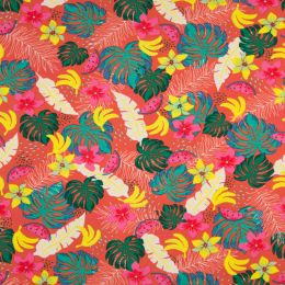 Jersey Cotton Rich Fabric | Floral Jungle Coral