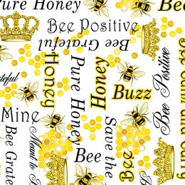 Buzzworthy Fabric | Buzz Words White - Metallic