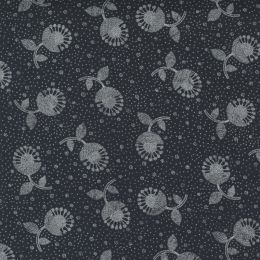 Moda Whispers Metallic Fabric | Dandelion Silver On Black