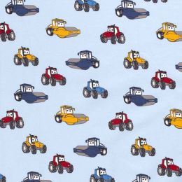 Cotton Rich Jersey Fabric | Tractors! Blue