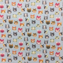 Winceyette Fabric | Cats Blue