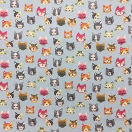 Winceyette Fabric | Cats Blue