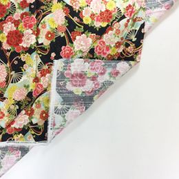 Imaza Cotton Fabric | Floral Fan Black Metallic