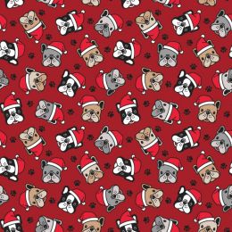 Christmas Jersey Fabric | Festive Pug Red