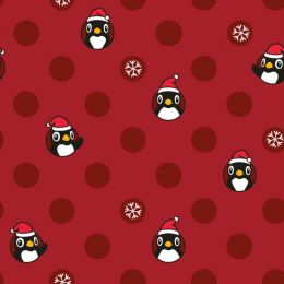Christmas Jersey Fabric | Christmas Penguin Red