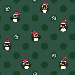 Christmas Jersey Fabric | Christmas Penguin Green