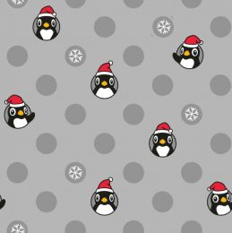 Christmas Jersey Fabric | Christmas Penguin Silver Grey