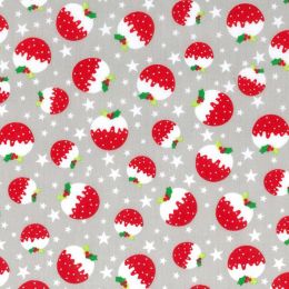 Christmas Fun Fabric | Christmas Pudding Grey