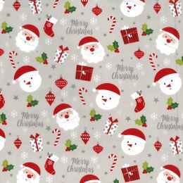 Christmas Fun Fabric | Snowmen & Santa Faces Grey