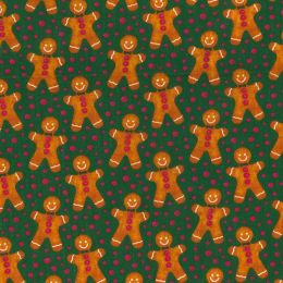 Christmas Fun Fabric | Traditional Gingerbread Men Green
