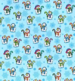 Christmas Fun Fabric | Candy Cane Snowman Blue