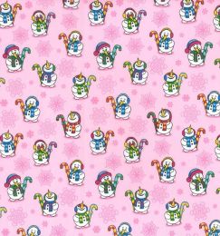 Christmas Fun Fabric | Candy Cane Snowman Pink