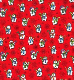 Christmas Fun Fabric | Candy Cane Snowman Red