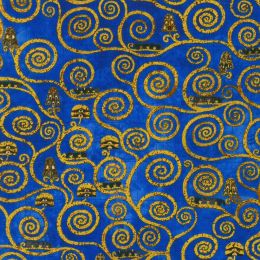 Metallic Robert Kaufman Fabric | Gustav Klimt - Swirls Cobalt