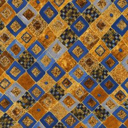 Metallic Robert Kaufman Fabric | Gustav Klimt - Tiles Cobalt
