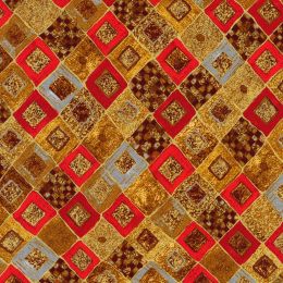 Metallic Robert Kaufman Fabric | Gustav Klimt - Tiles Red