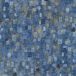 Metallic Robert Kaufman Fabric | Gustav Klimt - Abstract Tiles Blue