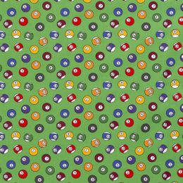 Cotton Print Fabric | Pool Balls Green